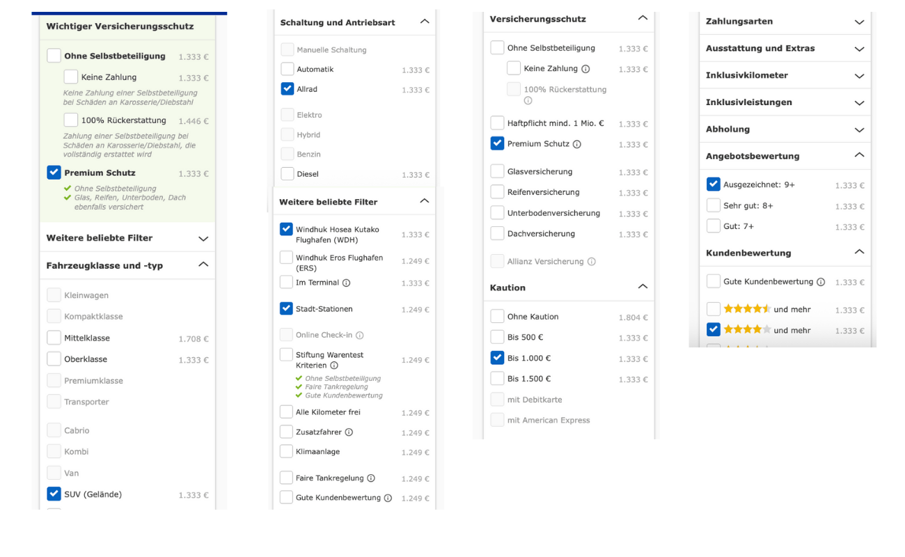 filter einstellungen bei check24 fuer mietwagen namibia