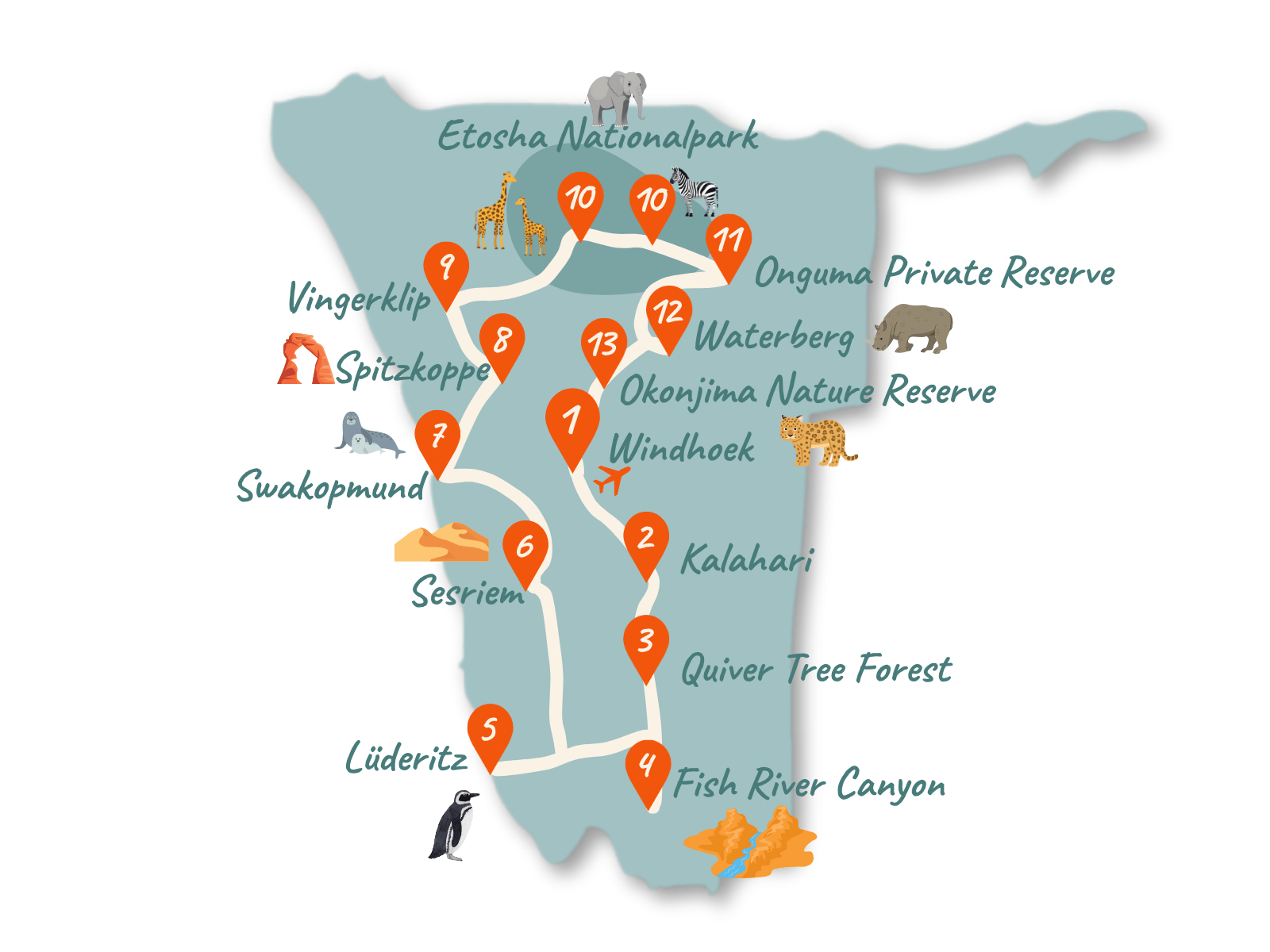 Namibia Rundreise 3 Wochen Route