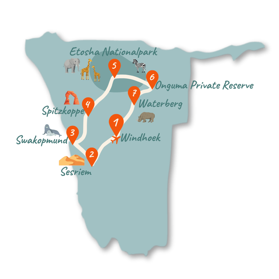 namibia rundreise route 10 tage als selbstfahrer