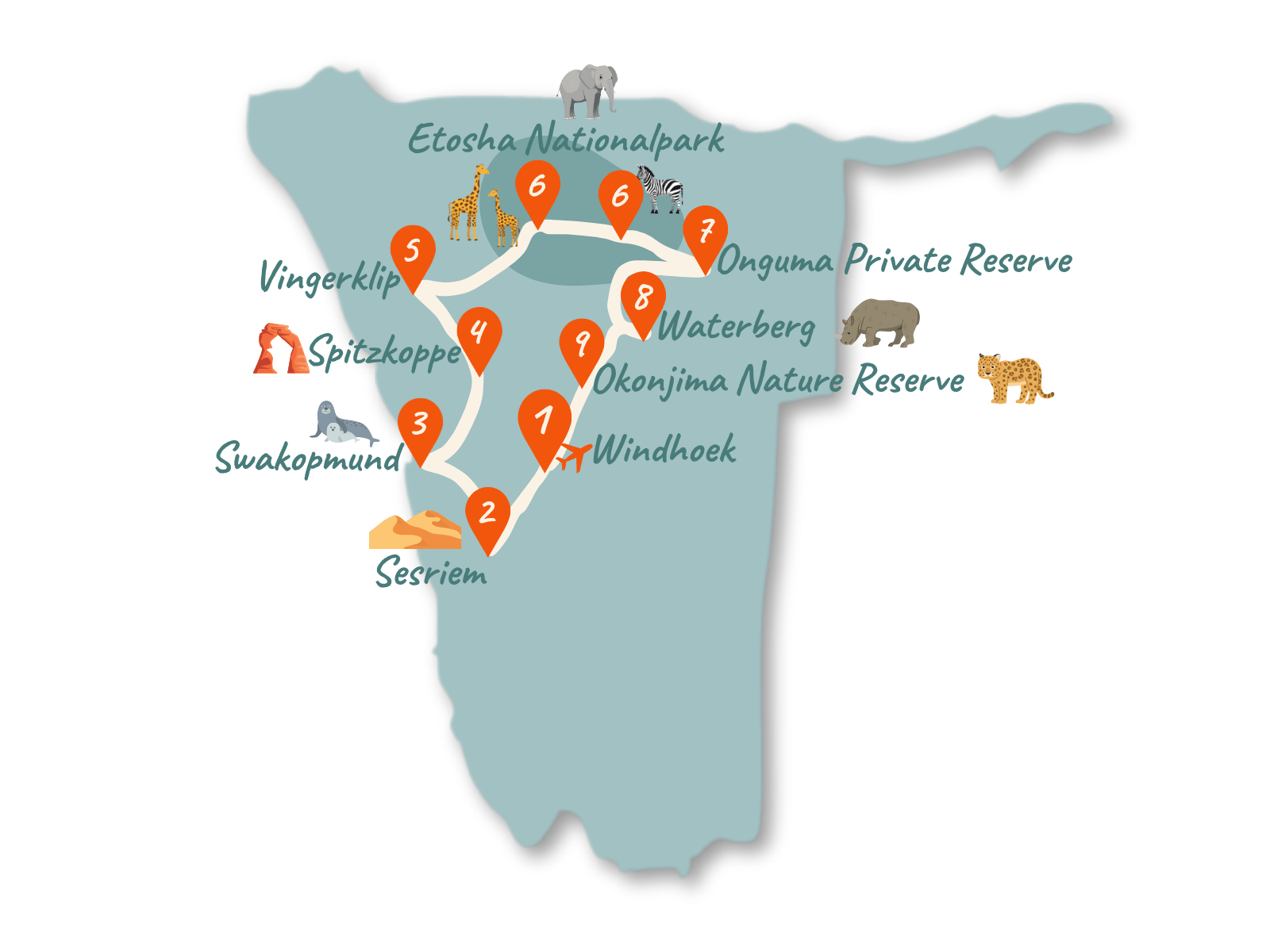 Namibia Rundreise Route 14 Tage