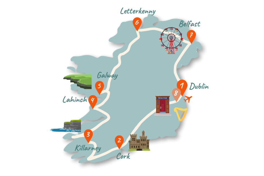 Irland Route 2 Wochen Karte 02 Irland Route 2 Wochen Karte 02