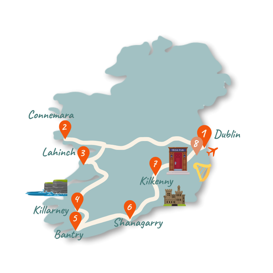 Irland Route 2 Wochen Karte Sueden 01