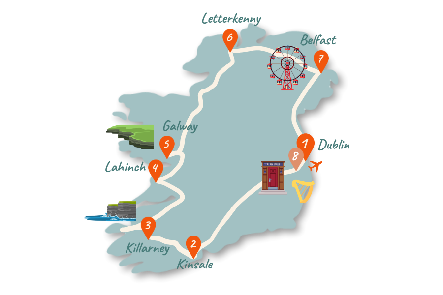 Irland Route 2 Wochen Karte neu n02