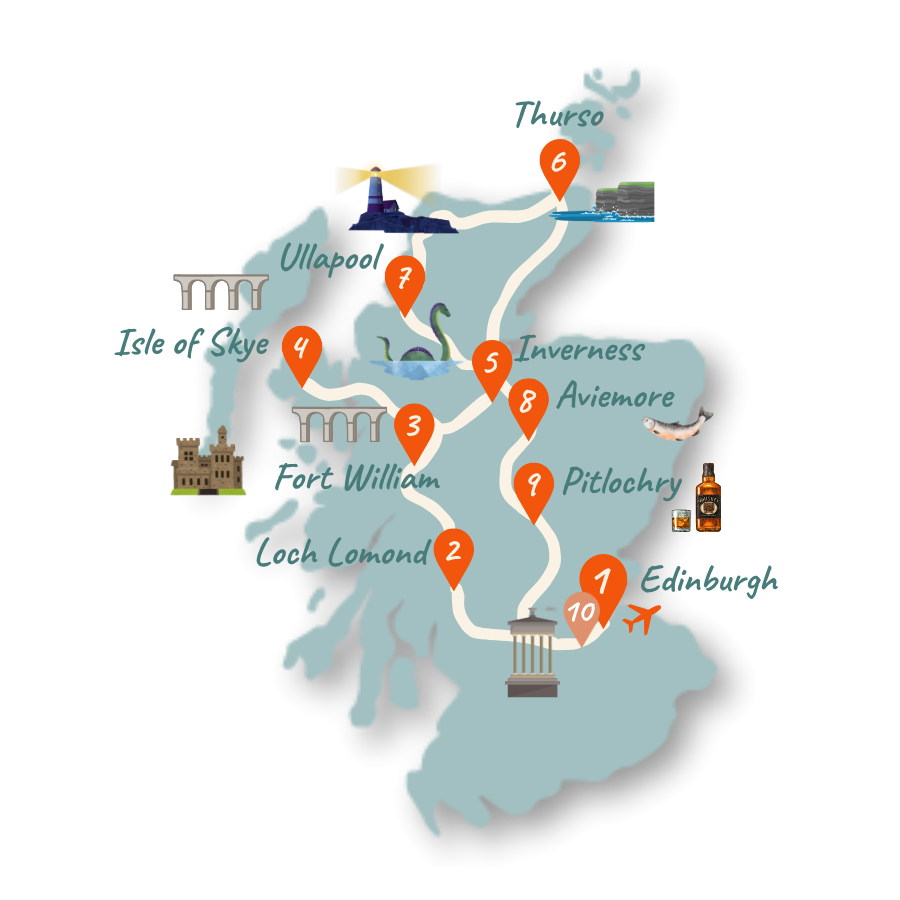 Schottland Route 14 Tage Karte neu 01
