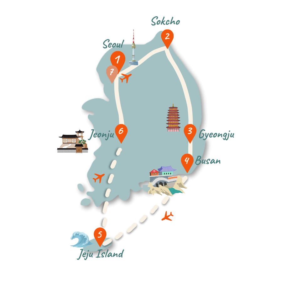 Suedkorea Route 3 Wochen Karte 01