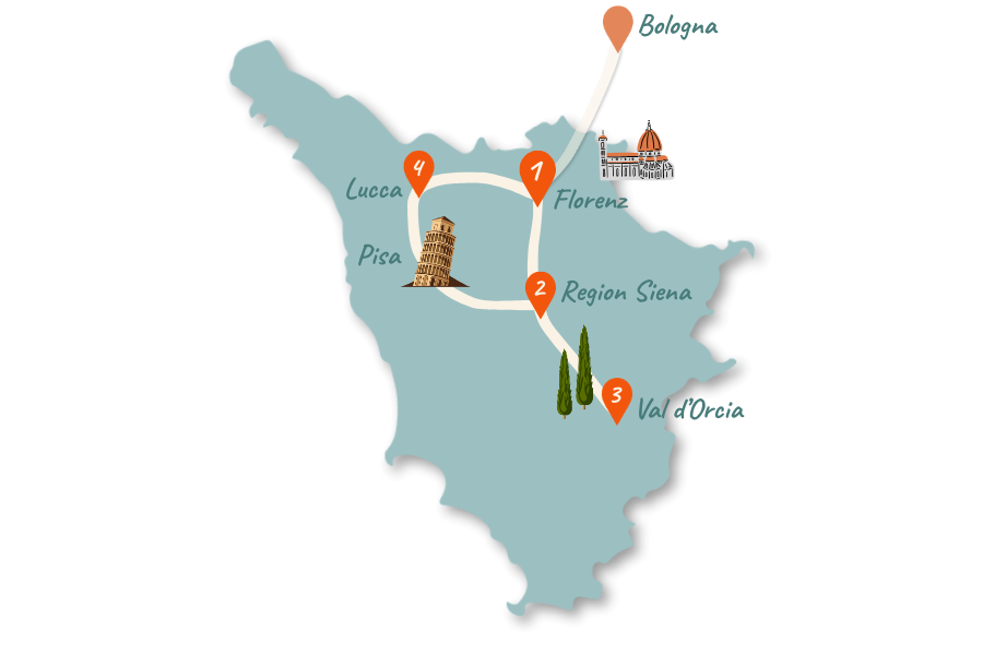 Toskana Rundreise Route 7 Tage Karte 02 Toskana_Rundreise_Route_7-Tage_Karte_02