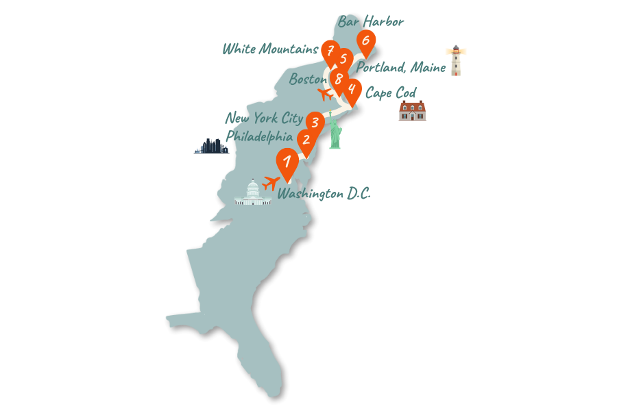 USA-Ostküste_Route_3-Wochen_Karte_02