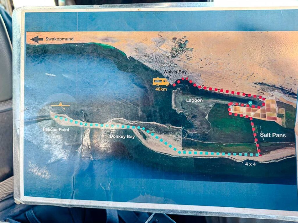 karte von kajaktour in walvis bay