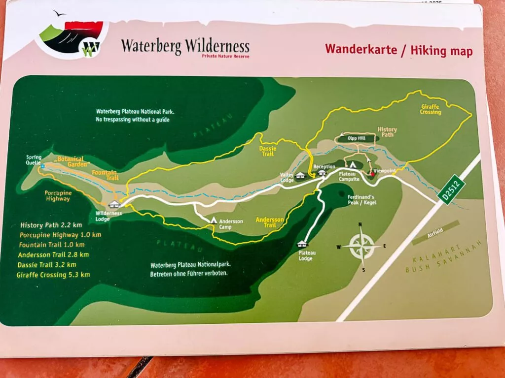 wanderkarte waterberg wilderness