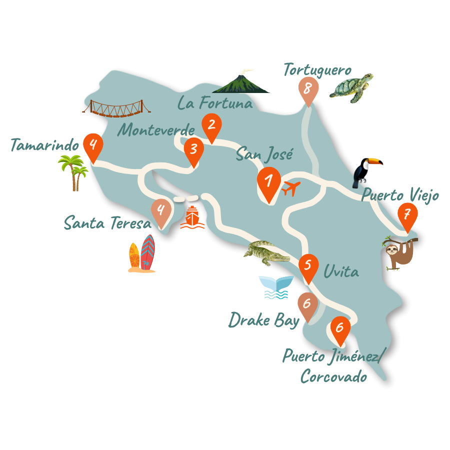 Costa Rica Route 3 Wochen Karte neu 01