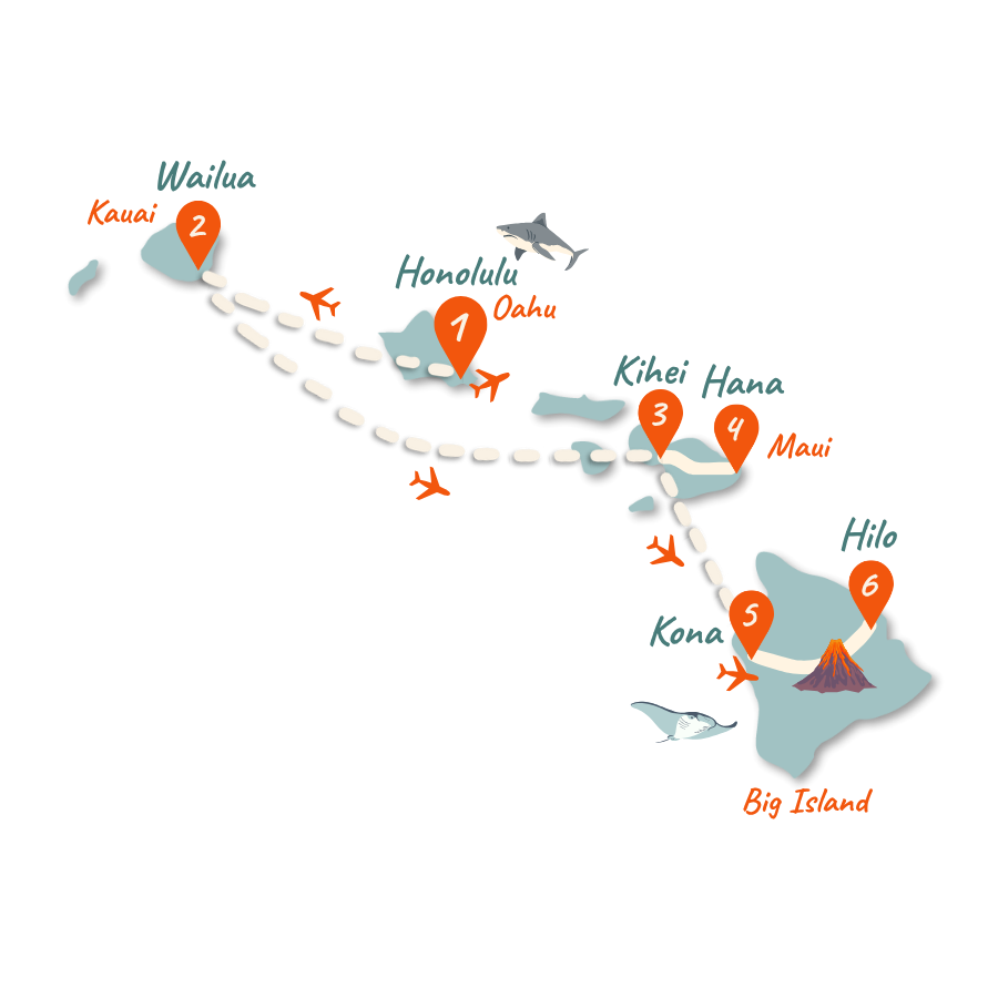 Hawaii Route 3 Wochen 4 Inseln Karte 01