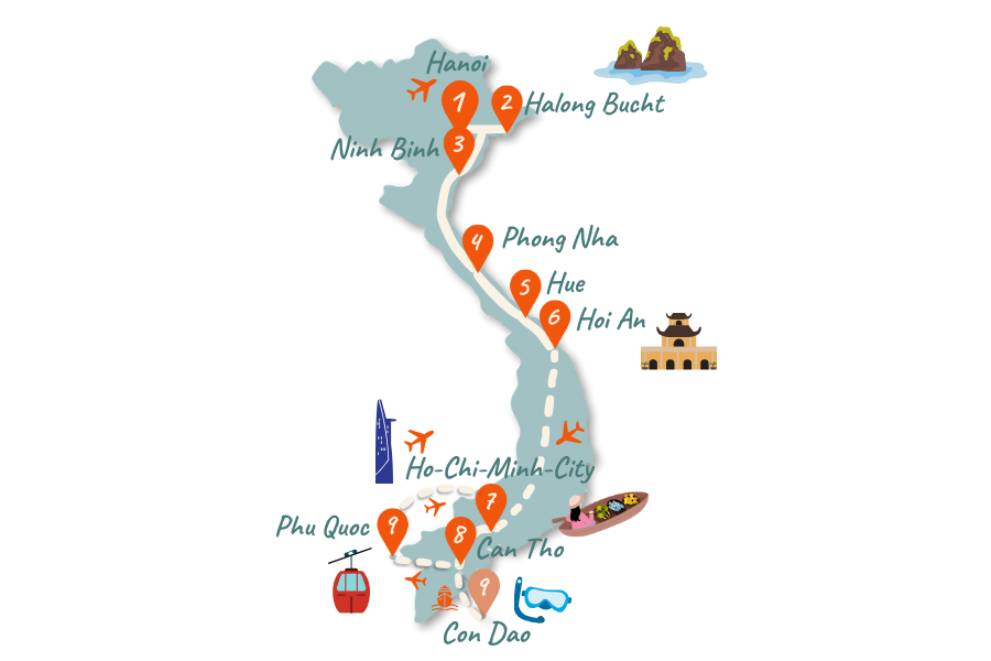 Vietnam Route 3 Wochen Karte 02 Vietnam Route 3 Wochen Karte 02