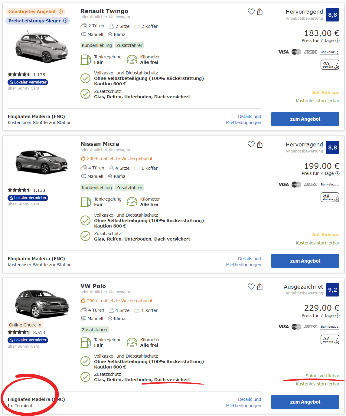 Madeira Mietwagen Übersicht Check 24