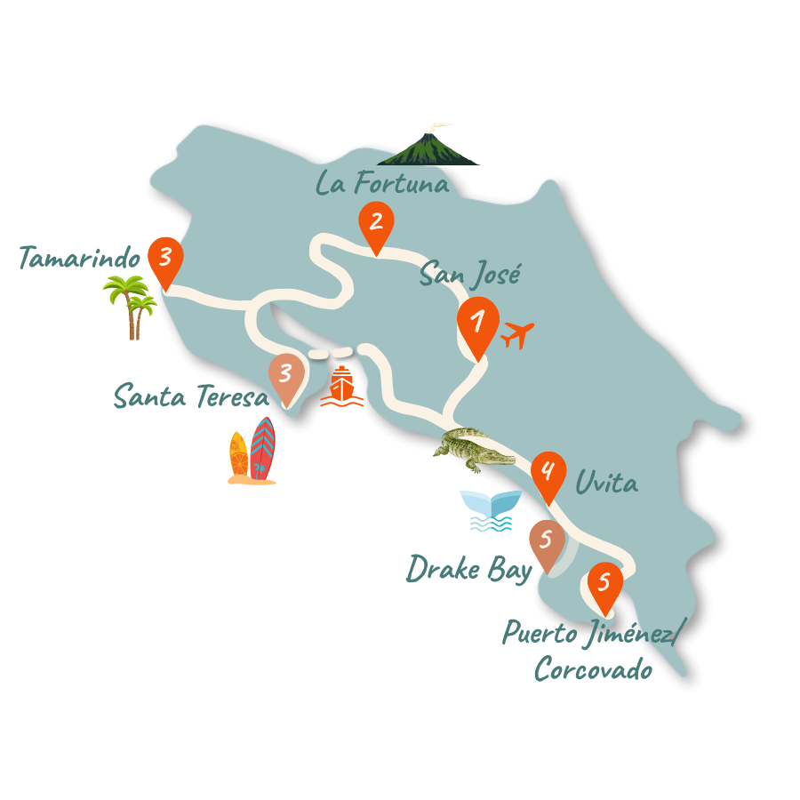 Costa Rica Inland Route 2 Wochen Karte neu 01