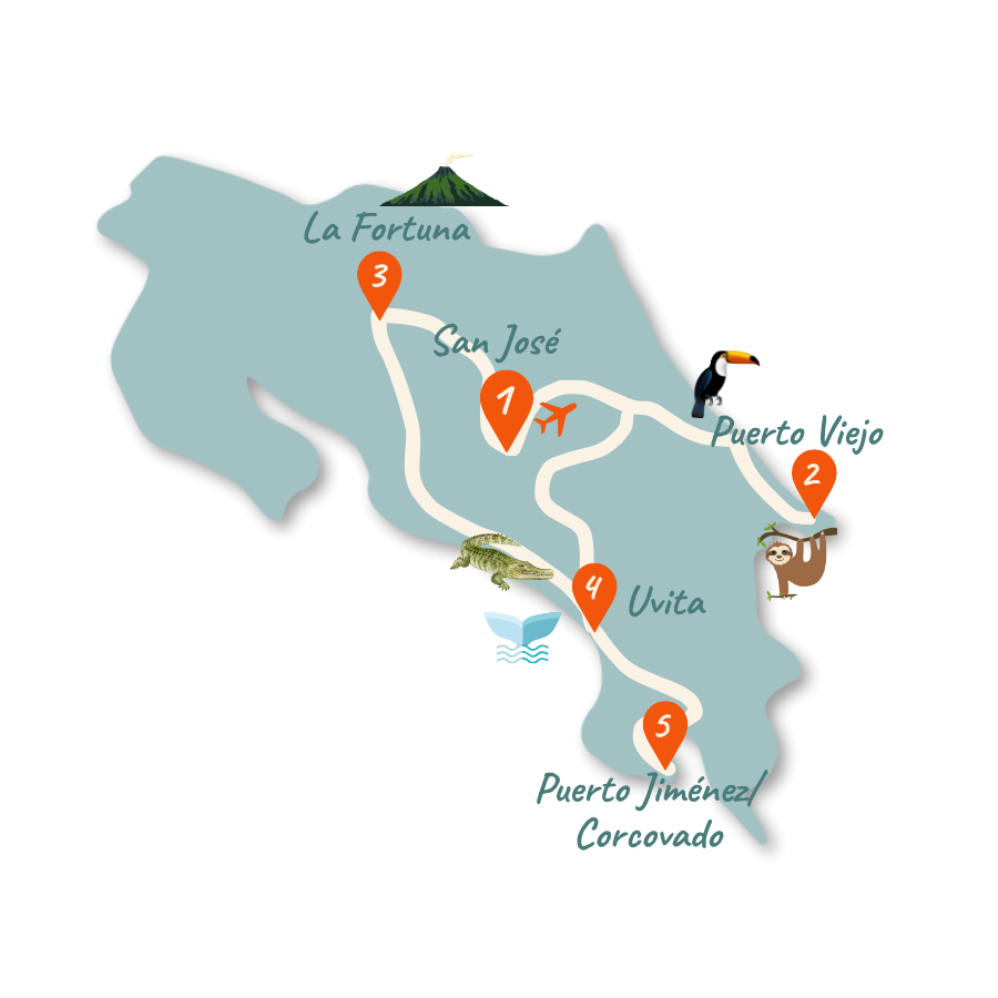 Costa Rica Karibik Route 2 Wochen Karte neu 01