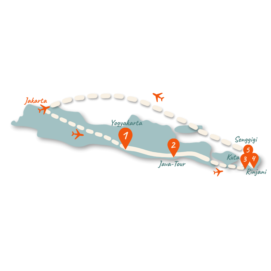 Indonesien Rundreise Route 2 Wochen Karte 01