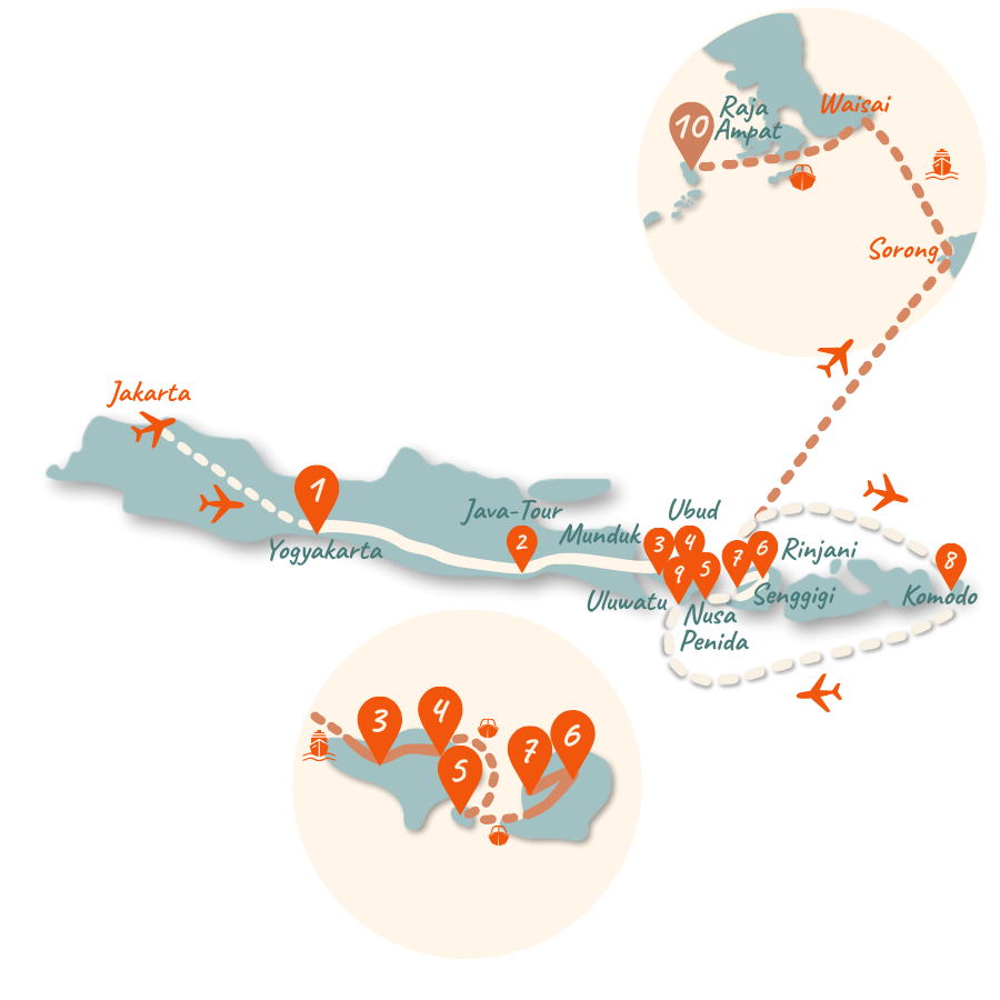 Indonesien Rundreise Route 4 Wochen Karte 01