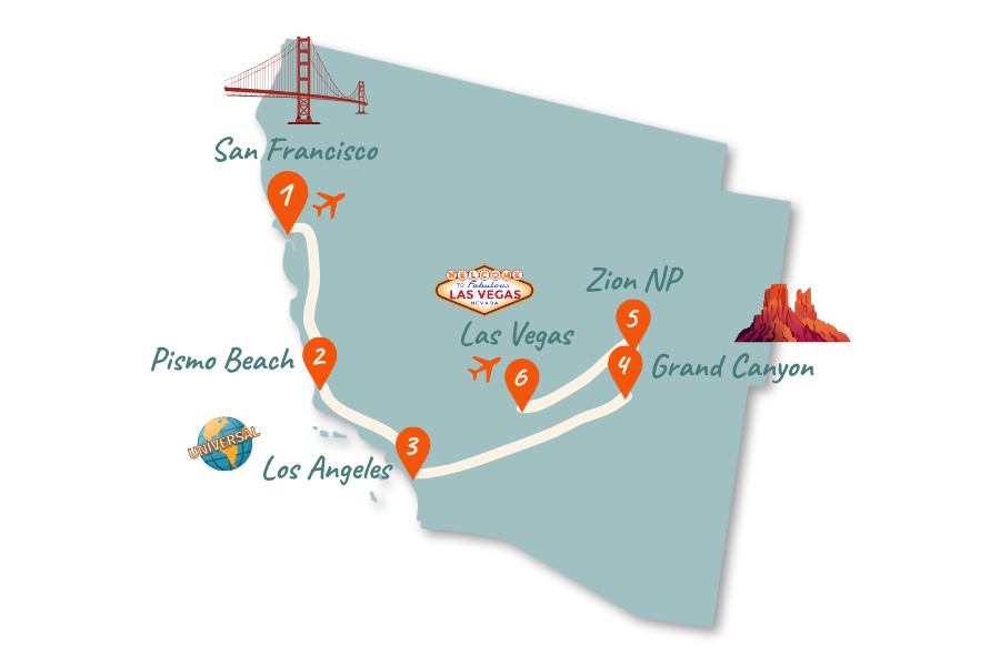 USA-Westküste_Route_2-Wochen_Karte_02