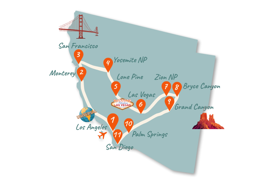 USA-Westküste_Route_3-Wochen_Karte_02
