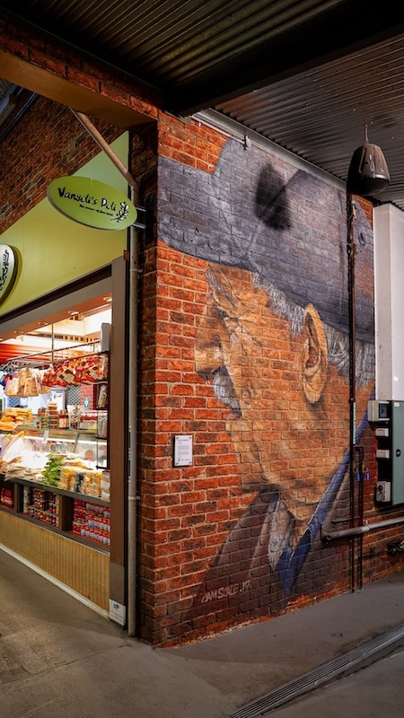 melbourne australien bemalte ziegelwand auf dem south melbourne market