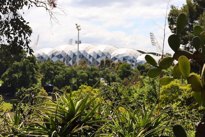 melbourne australien royal botanic gardens blick auf stadium