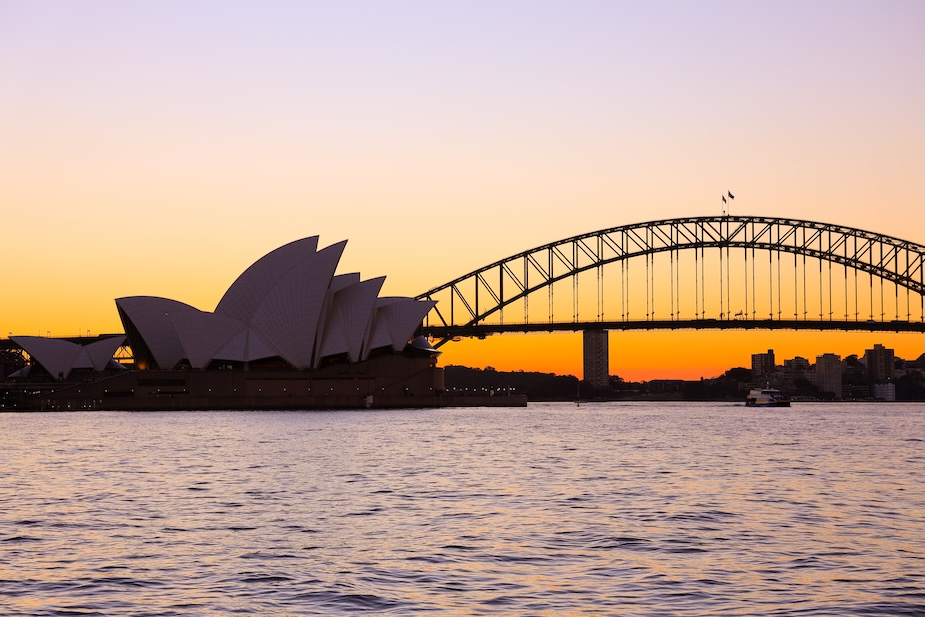 sydney highlights harbour bridge opern haus bei sonnenuntergang