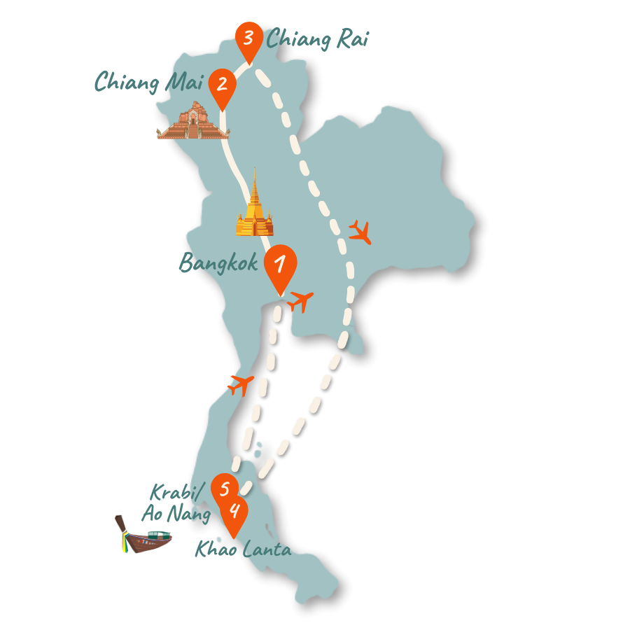 thailand route norden sueden 2 wochen karte 01