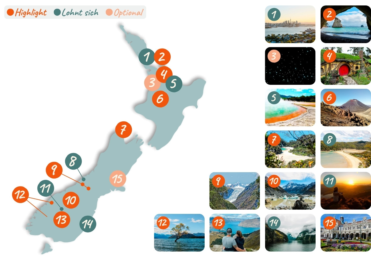 Neuseeland Sehenswuerdigkeiten Karte 01 Neuseeland Sehenswuerdigkeiten Karte 01