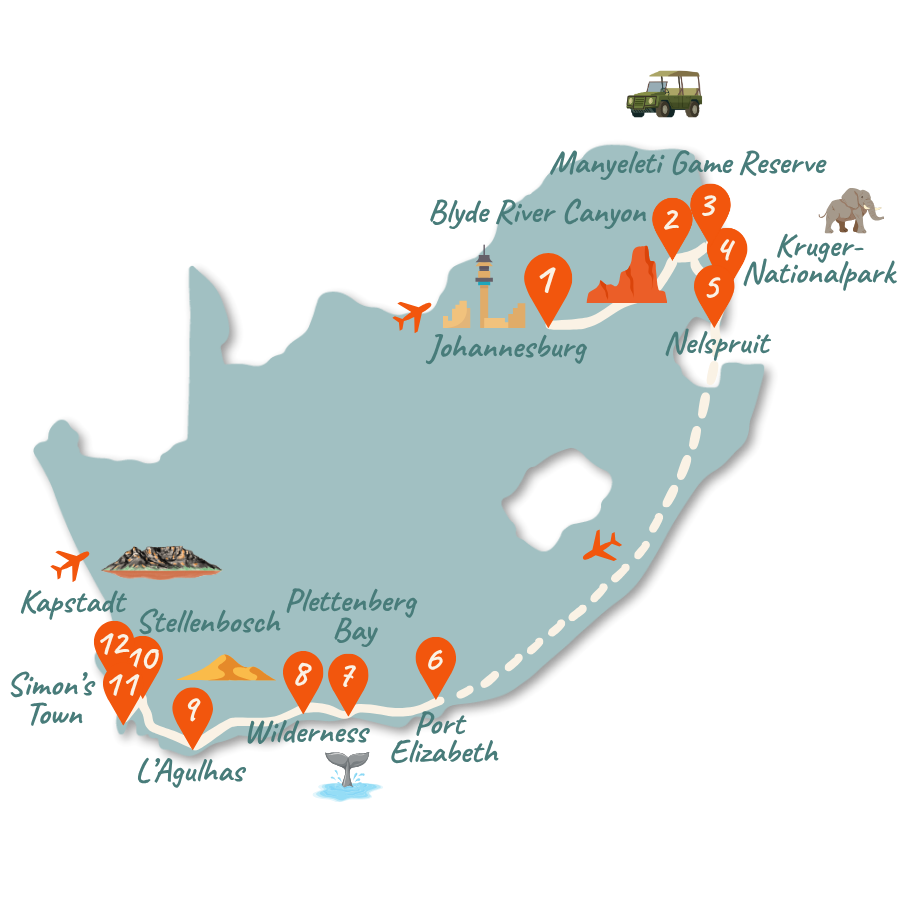 Suedafrika Route 3 Wochen Kruger Garden Route Karte neu 01