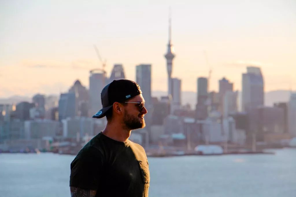 Auckland Mount Victoria, Aussicht auf die Skyline bei Sonnenuntergang