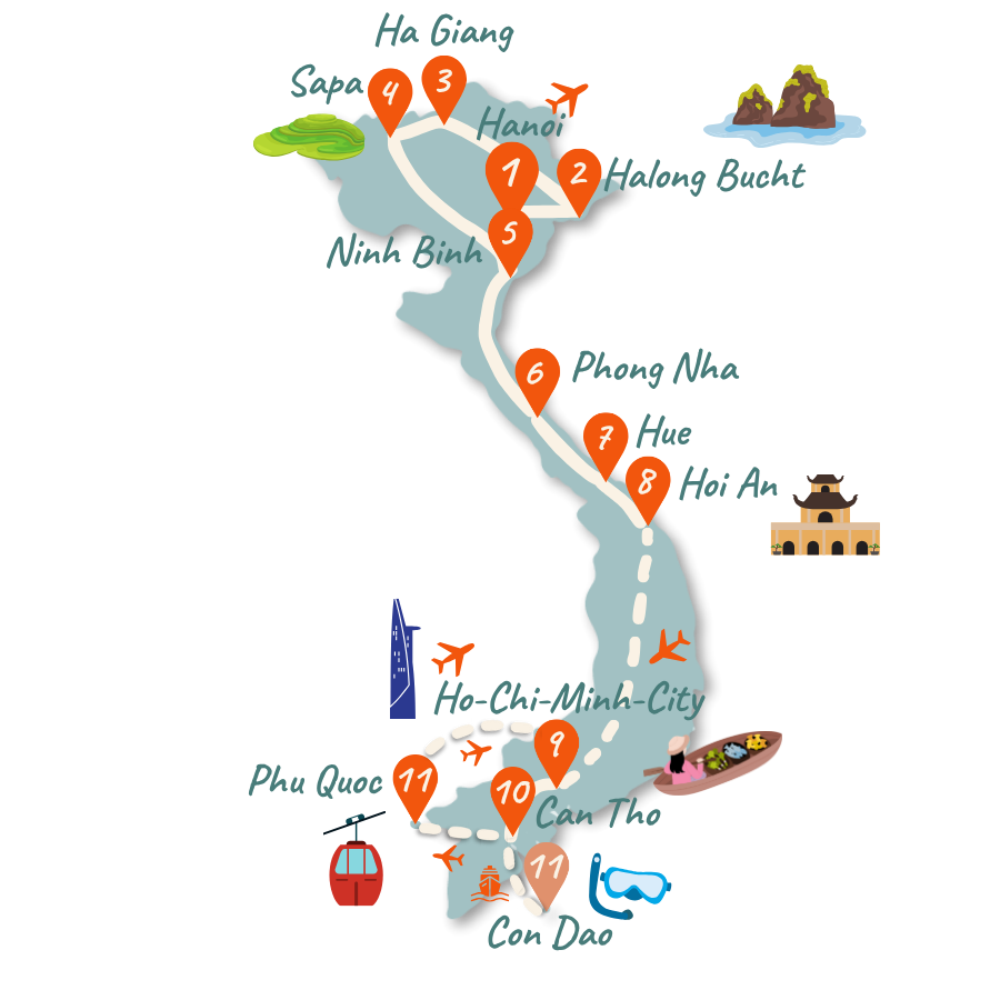 vietnam route 4 wochen karte 01