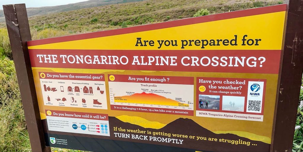 Tongariro Nationalpark, Alpine Crossing, Sicherheitsschild