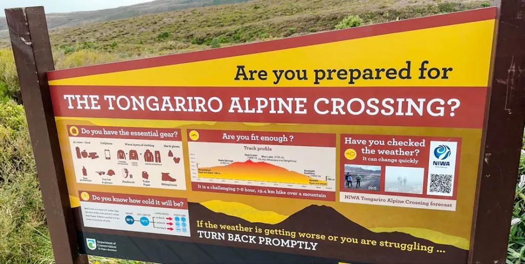 tongariro nationalpark alpine crossing sicherheitsschild Tongariro Nationalpark, Alpine Crossing, Sicherheitsschild