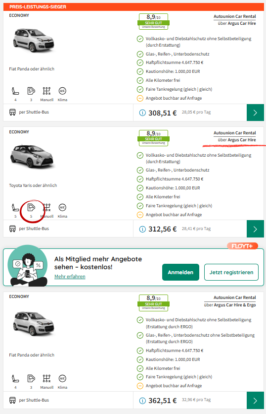 Billiger Mietwagen Vergleich