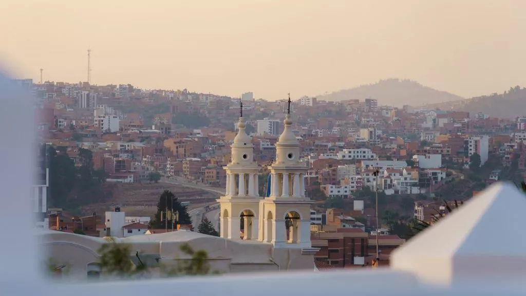 Bolivien Sucre Ausblick zum Sonnenuntergang von der Lirche San Felipe de Neri Bolivien_Sucre_Ausblick zum Sonnenuntergang von der Lirche San Felipe de Neri