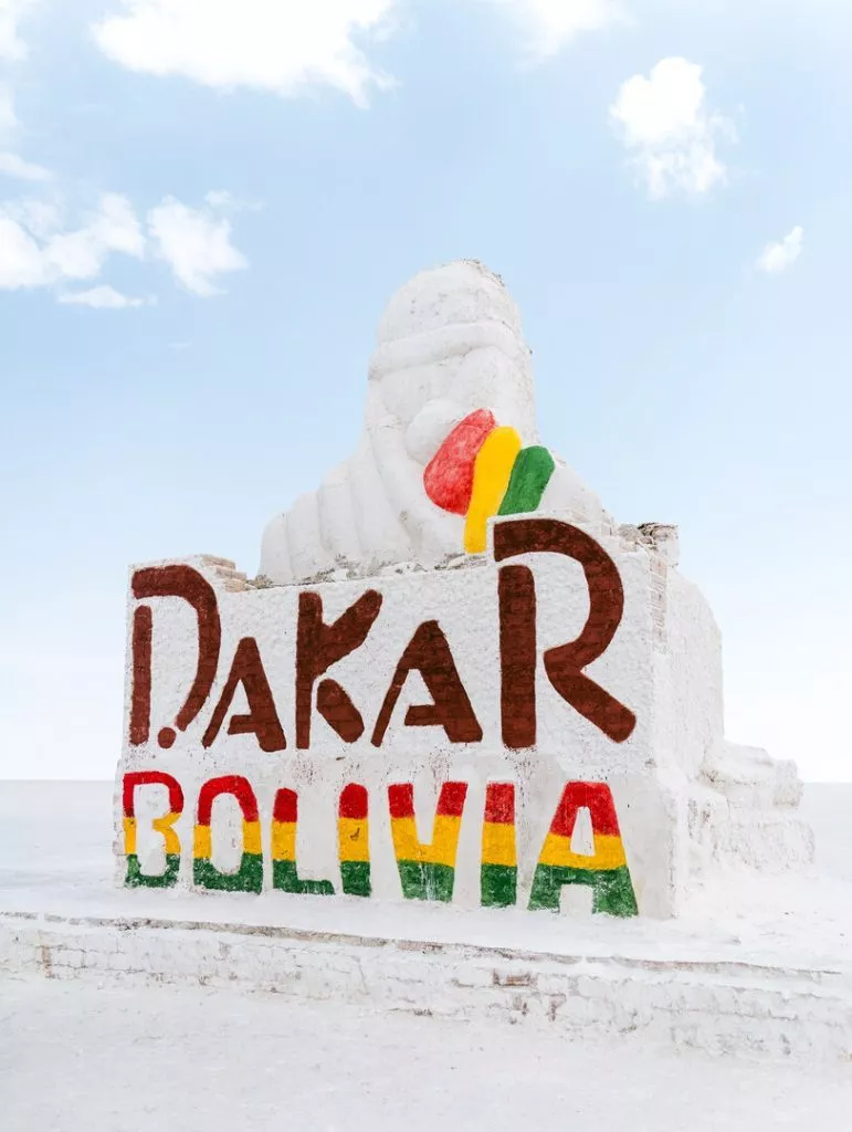 Bolivien Uyuni Dakar Schild fuer Fotostopp Bolivien_Uyuni_Dakar Schild für Fotostopp