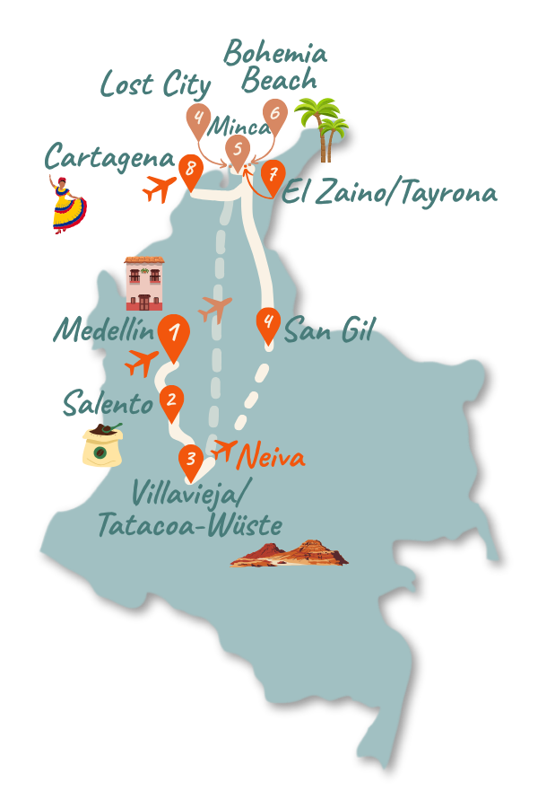 Kolumbien_Route_3 Wochen_Karte_Sidebar
