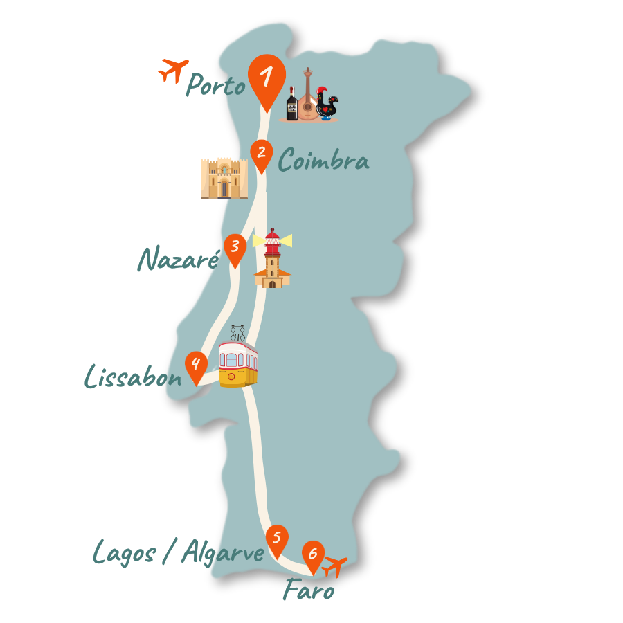 Portugal Karte 2 Wochen Rundreise NEU 01