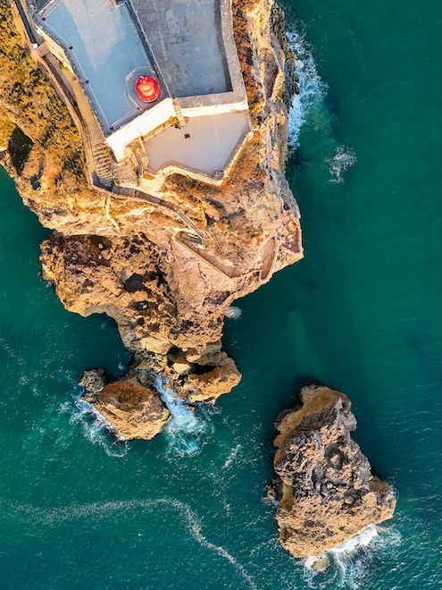 Nazaré, Portugal, Forte Sao Miguel Arcanjo, Drohnenaufnahme