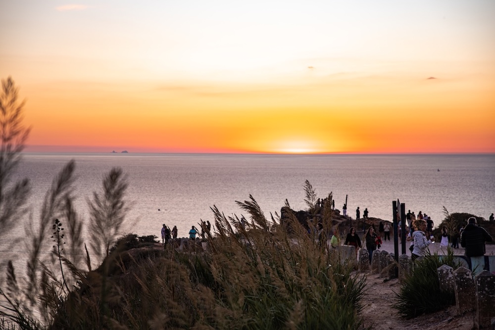 Nazaré, Portugal, Forte Sao Miguel Arcanjo, Natur und Aussicht bei Sonnenuntergang