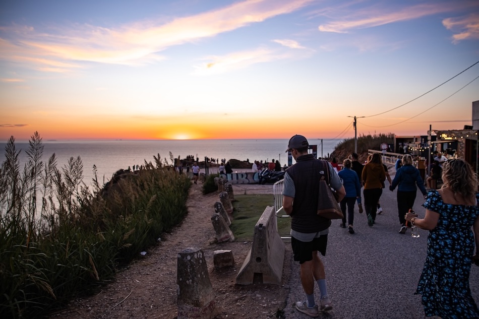 Nazaré, Portugal, Forte Sao Miguel Arcanjo, Spaziergang bei Sonnenuntergang