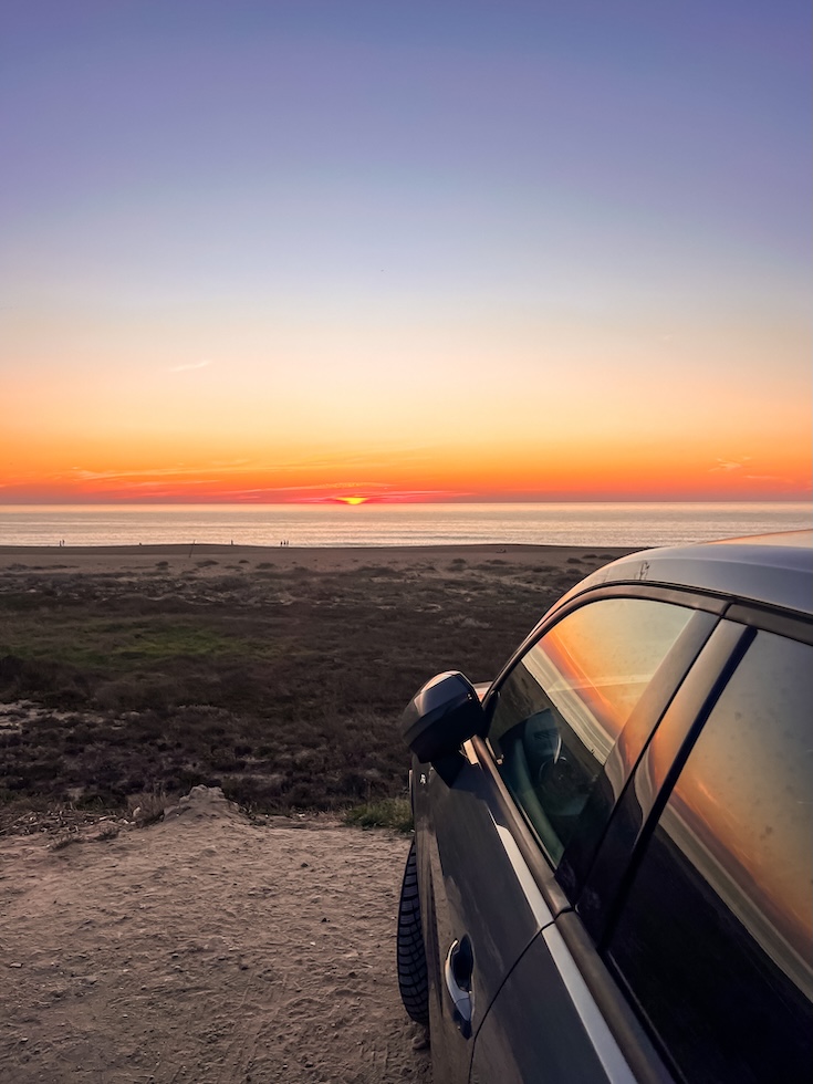 Nazaré, Portugal, Sonnenuntergang am Nordstrand