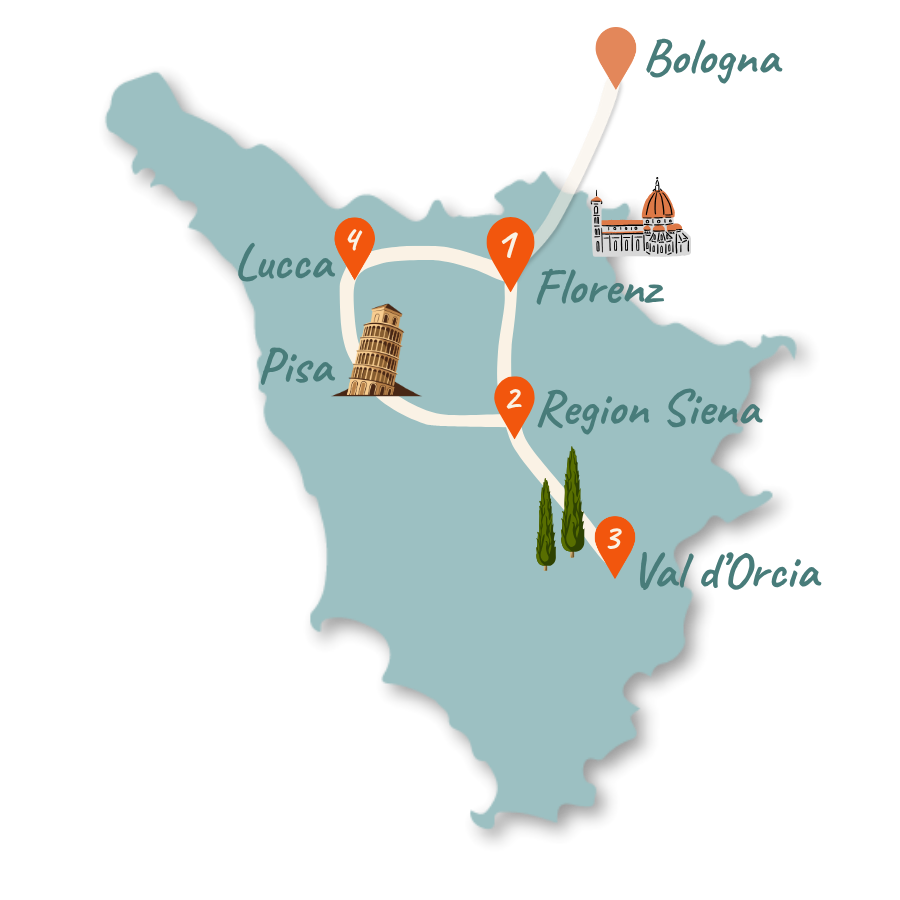 Toskana Rundreise Route 7 Tage Karte NEU 01