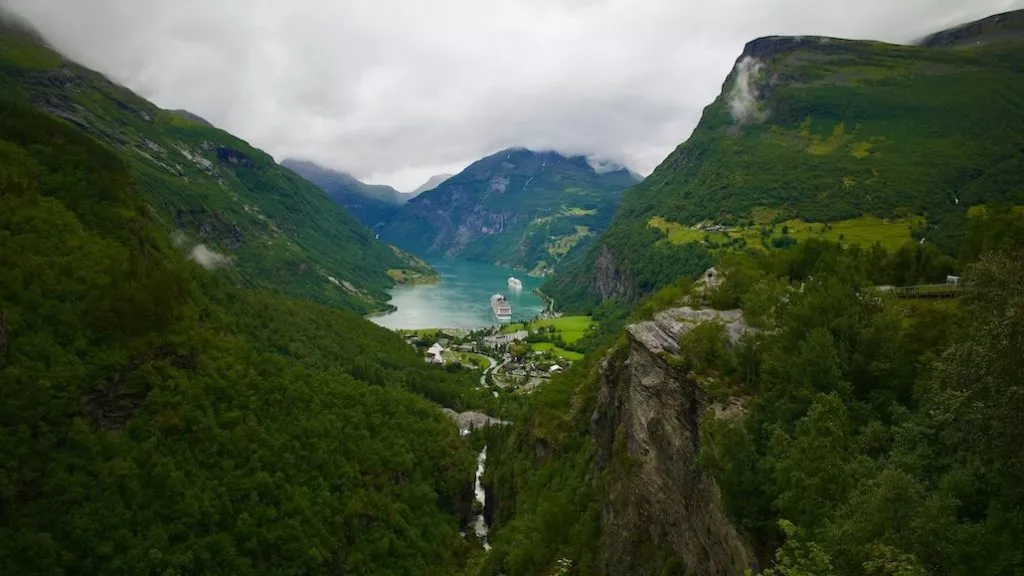 Geiranger, Norwegen, Blick ins Tal Geiranger