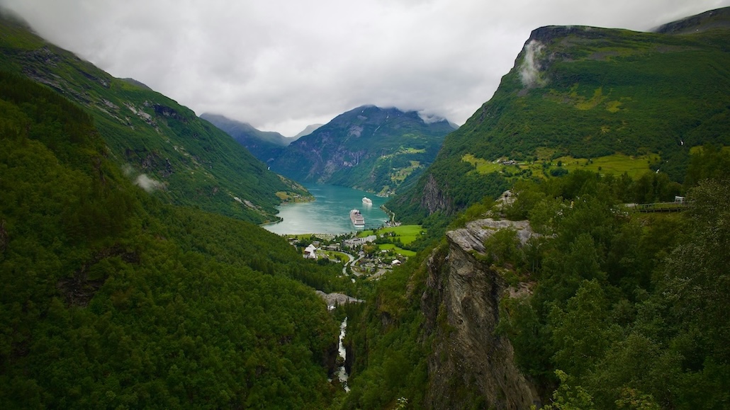 Geiranger, Norwegen, Blick ins Tal Geiranger