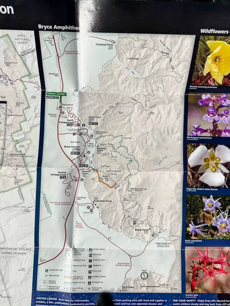 karte mit aussichtspunkten im bryce canyon nationalpark Karte mit Aussichtspunkten im Bryce Canyon Nationalpark