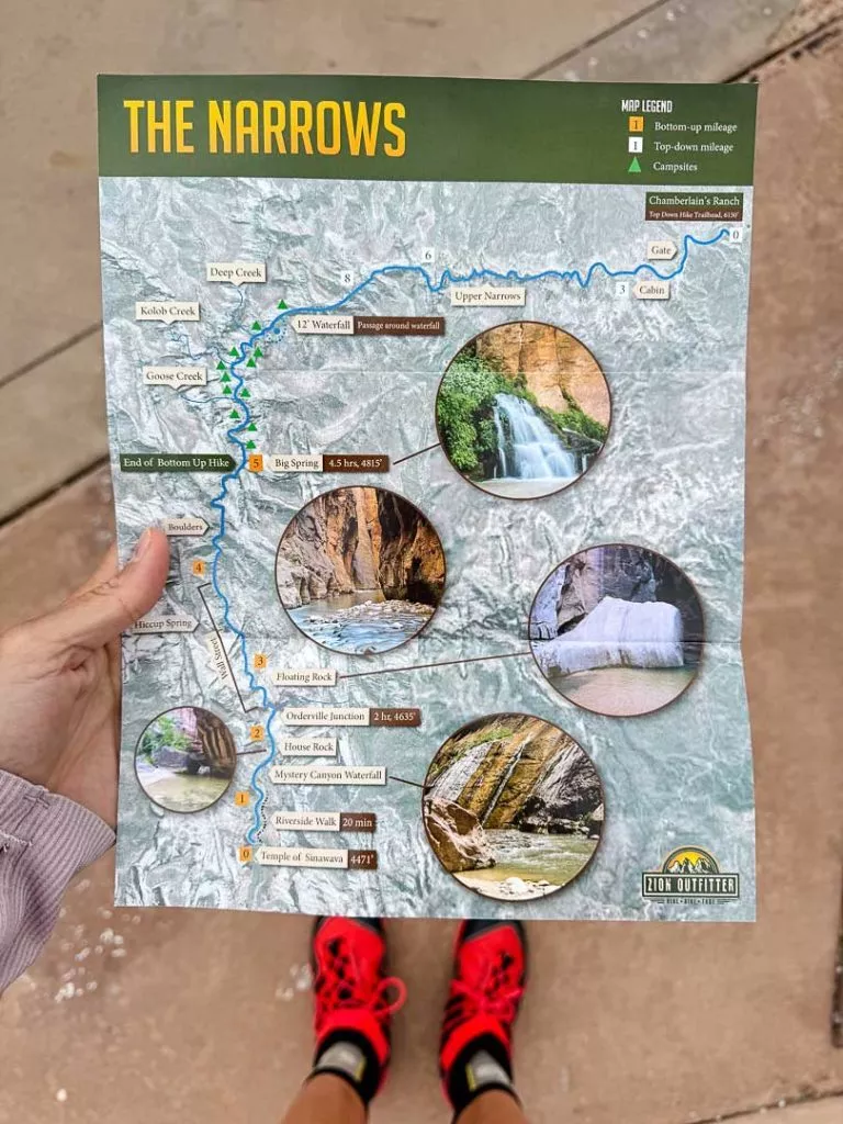 karte von narrows wanderung zion nationalpark Karte von Narrows Wanderung, Zion Nationalpark