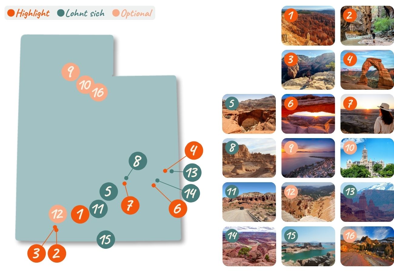 Utah Sehenswuerdigkeiten Karte 01