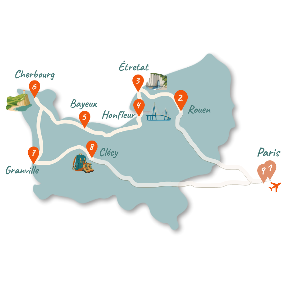 Normandie Rundreise 10 Tage Karte 01 1 Normandie Rundreise 10 Tage Karte 01 1