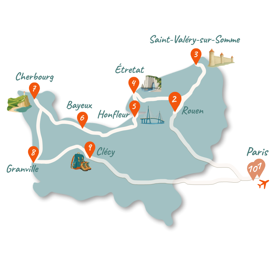Normandie Rundreise 14 Tage Karte 01 1 Normandie Rundreise 14 Tage Karte 01 1